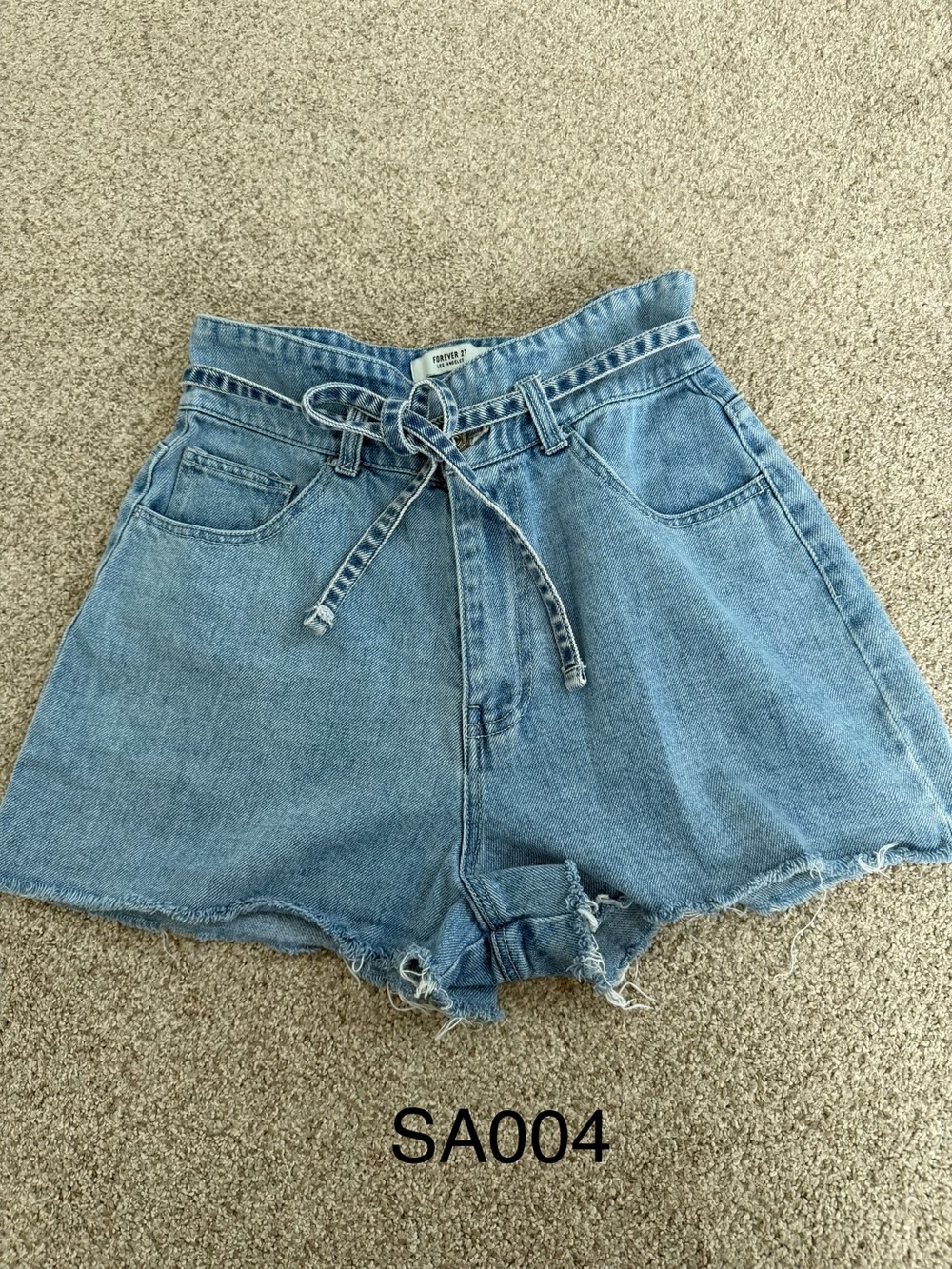 Forever 21 Light Blue Paperbag Denim Shorts with Tie Belt
